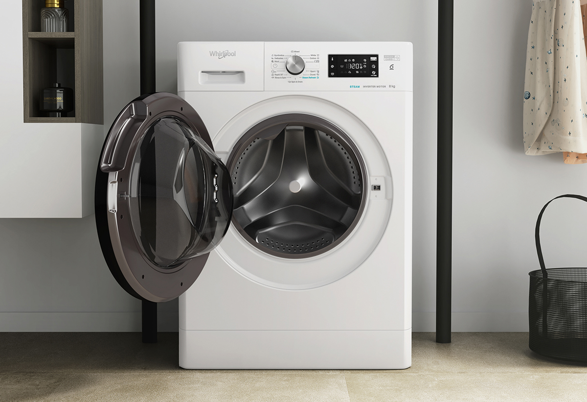 Απεικονίζεται το πλυντήριο σε ένα μπάνιο.